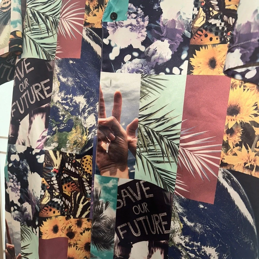 Reclaimed Vintage - Save Our Future Button Down Short Sleeve Shirt - Medium - Picture 5 of 5